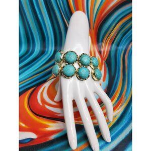 vintage silver tone double row faux turquois stretch bracelet